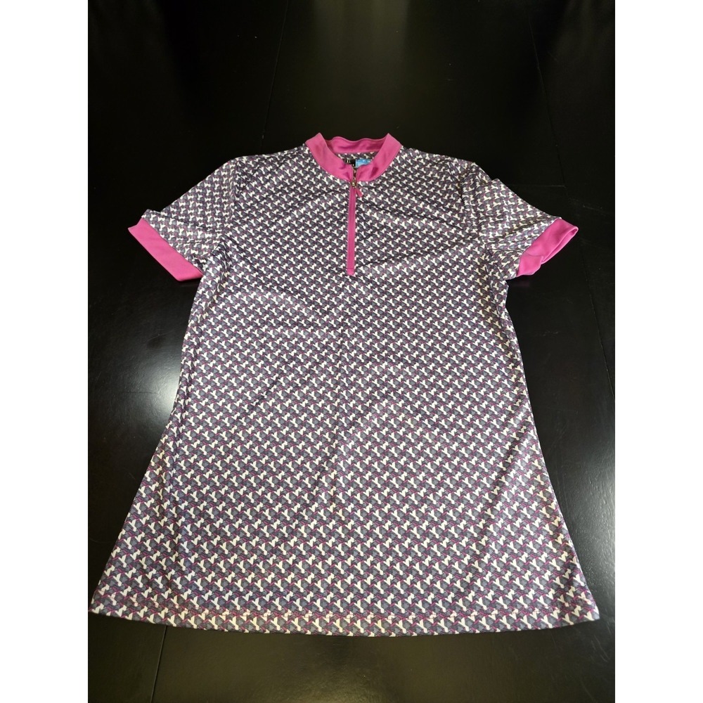 PGA Tour Women's Golf Dress Small Pink Geometric 1/4 Zip‎ Short Sleeve Active